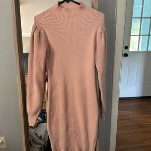 Elegant Pink Ribbed Knit Dress